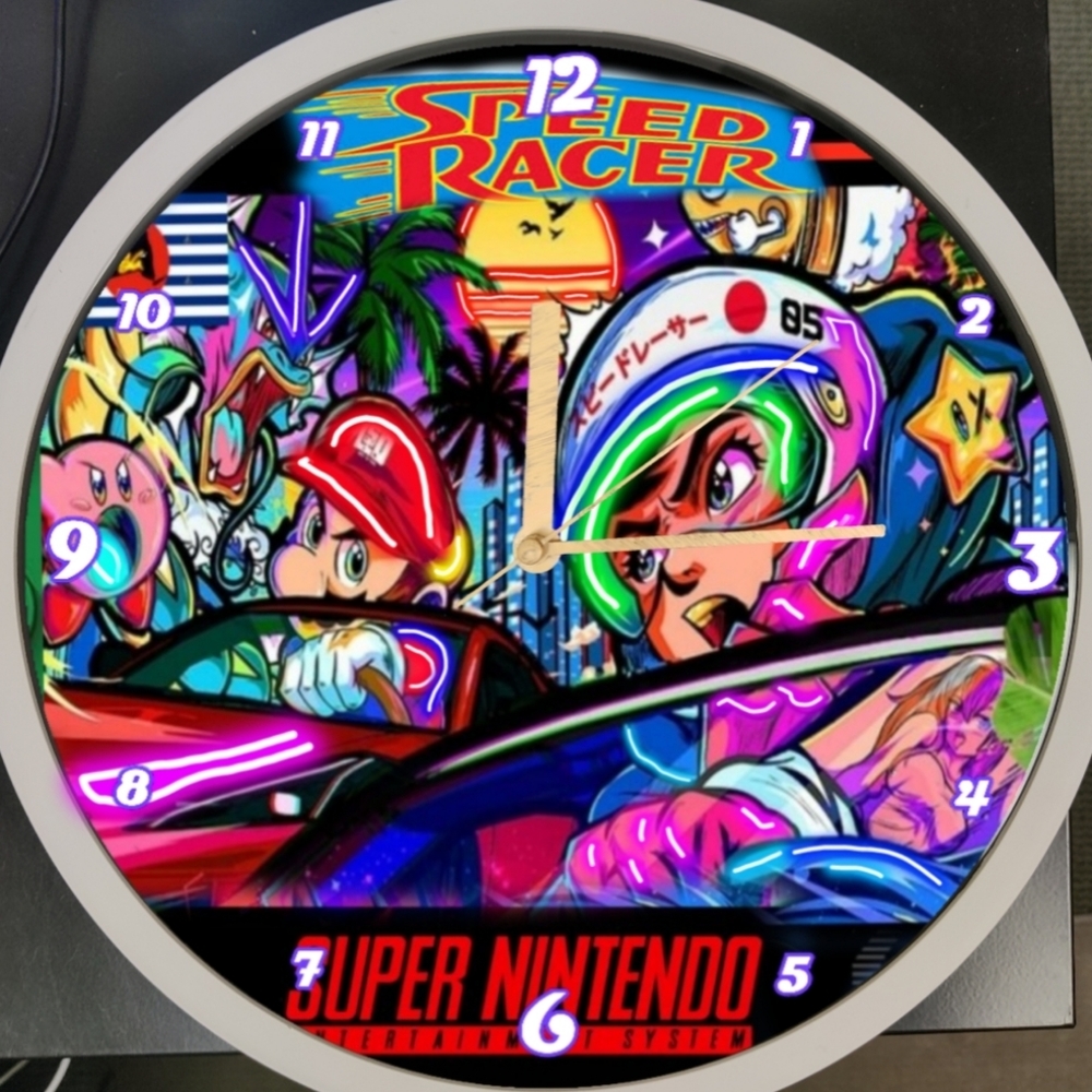 Speed Racer vs Super Mario kart led dance light clock deco personalized